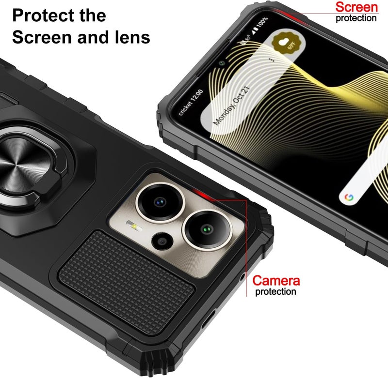 Mocotto for Cricket Outlast 5G 2024 Phone Case AT&T Motivate Pro 5G Case with Tempered Glass Screen Protector,Military Grade Heavy Duty Shockproof Protective Cover,with Ring Kickstand (Black) - Image 2